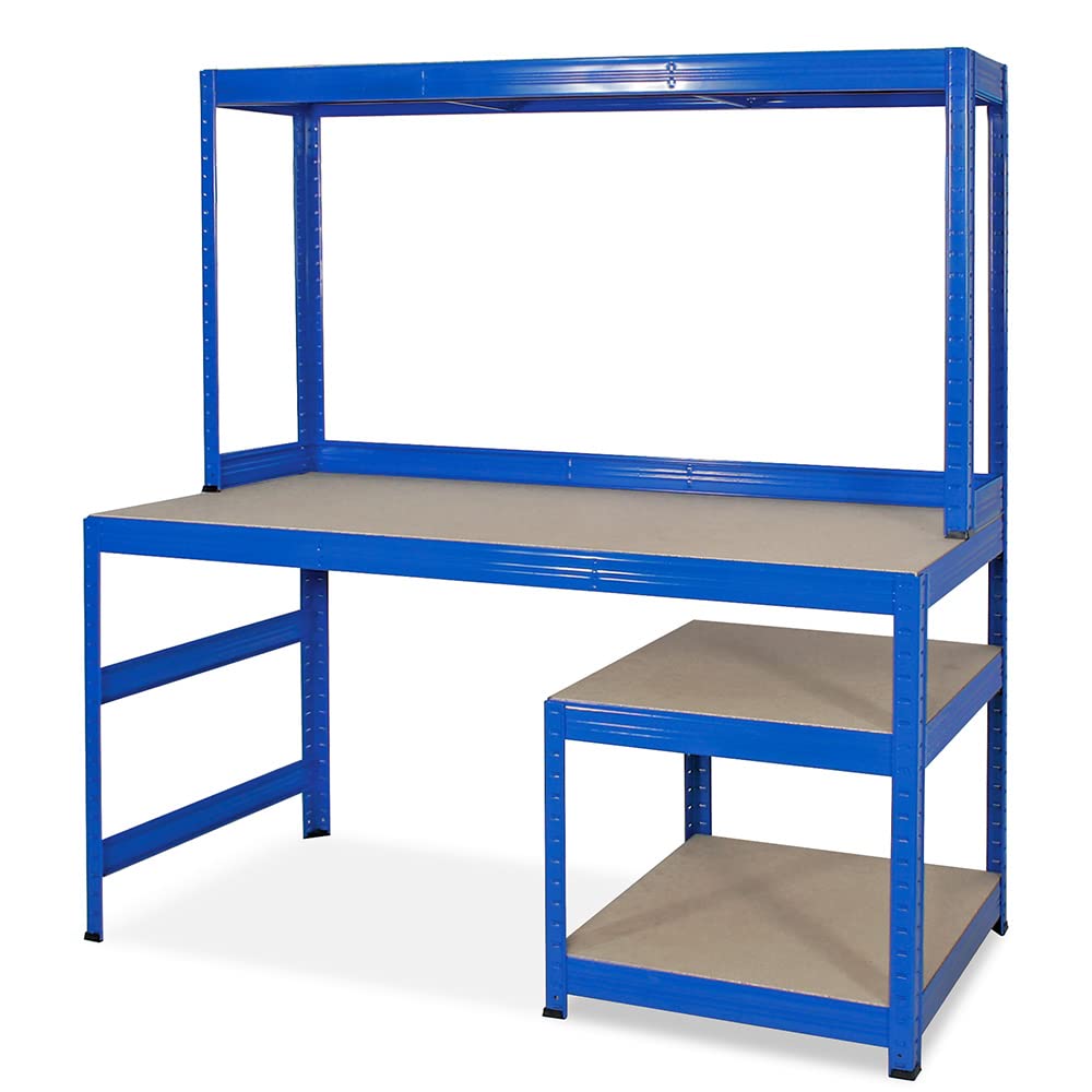 BRB Packtisch/Werkbank mit Aufbau und Unterbau, BxTxH 1500x600/300x1500 mm, blau
