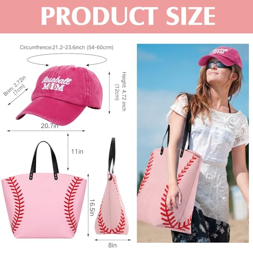Sieral 6 Pcs Baseball Mom Gifts Set Include Baseball Tote Bags Stainless Steel Tumbler Cups Hat Keychain Earring Rose Flower Sport Mom Essentials for Birthday Sports Lover Women Party Favors(Pink) by Sieral - Used condition - Image 3