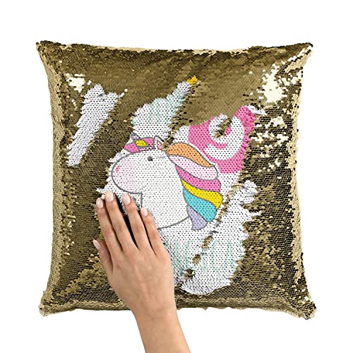 Coussin sequin doré licorne pour décorer une chambre d'enfant - 3