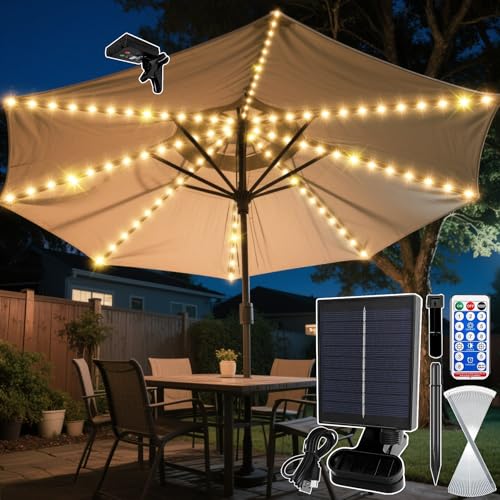 VEEKAY Sonnenschirm Beleuchtung Solar,104 LEDs Solar LED Sonnenschirm Lichter mit...