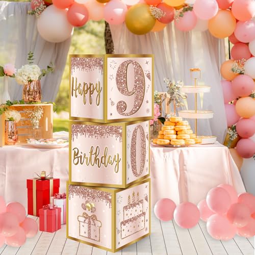 Image of Guiruiy 3Pcs 90th Birthday Decorations Boxes for Women, Pink Rose Gold 90th Birthday Balloons Boxes Party Supplies, Pink Ninety Year Old Bday Theme Cardboard Box Decor