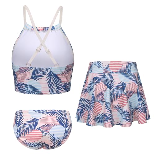Image of Girls 3 Piece Swimsuits for Teen Girls Bikini Set with Skirt Hawaiian Bathing Suits Beach Swimwear 3-16 Years