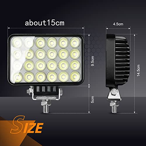 JASLITE 6-Inch LED Tractor Lights, 2 PCS 72W Rectangular LED Work Light 12V 24V, 7200 Lumens Waterproof Heavy Duty Flood Fog Light Pod for Truck, Off-Road, Pick-Up, ATV, SUV, Boat ect — view 6