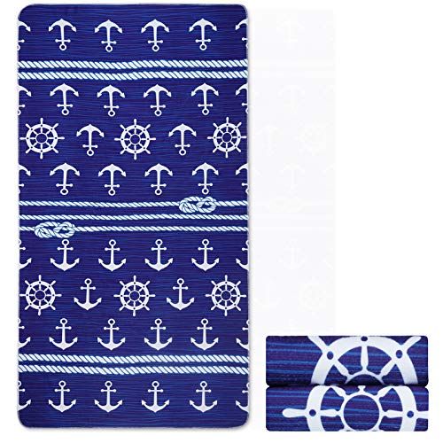 Pknoclan Microfiber Anchor Beach Towel, Nautical Navy Beach Towels Oversized, Quick Dry Lightweight Bath Swim Towels for Pool, Swimming, Outdoor Camping and Sports, 31.5 x 59.1 Inches, Navy