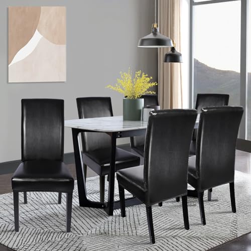 Image of SearchI Waterproof Dining Chair Covers Set of 6, Stretch Oilproof Parsons Chair Slipcovers Removable Washable Kitchen Chair Protector for Dining Room (Black)
