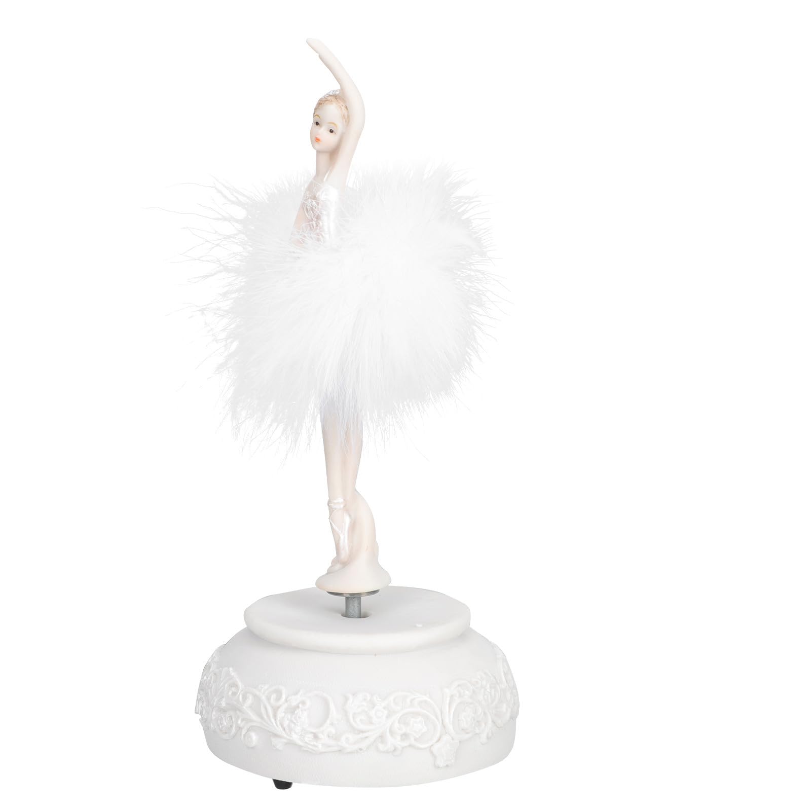 SHINEOFI Scatola Musicale Ornamento Decorativo Chic Rotante Ballerina in Resina Bianca Piuma Artificiale Regalo Romantico e Raffinato per Compleanni e Matrimoni