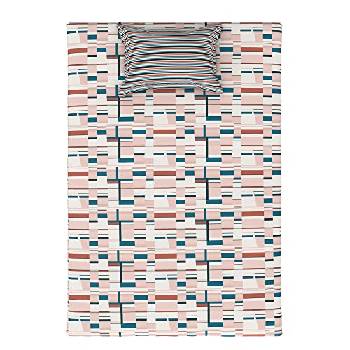 Image of myTrident Home Essential Stripe Collection 144 TC, 100% Cotton Bedsheet with 1 Pillow Cover, Single Size - 152 x 228 cm, Hobard