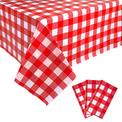 Kesfey 3 Pack de nappes en Plastique Vichy Rouge 137x274cm, nappes rectangulaires à Carreaux jetables, couvertures de Table imperméables et...