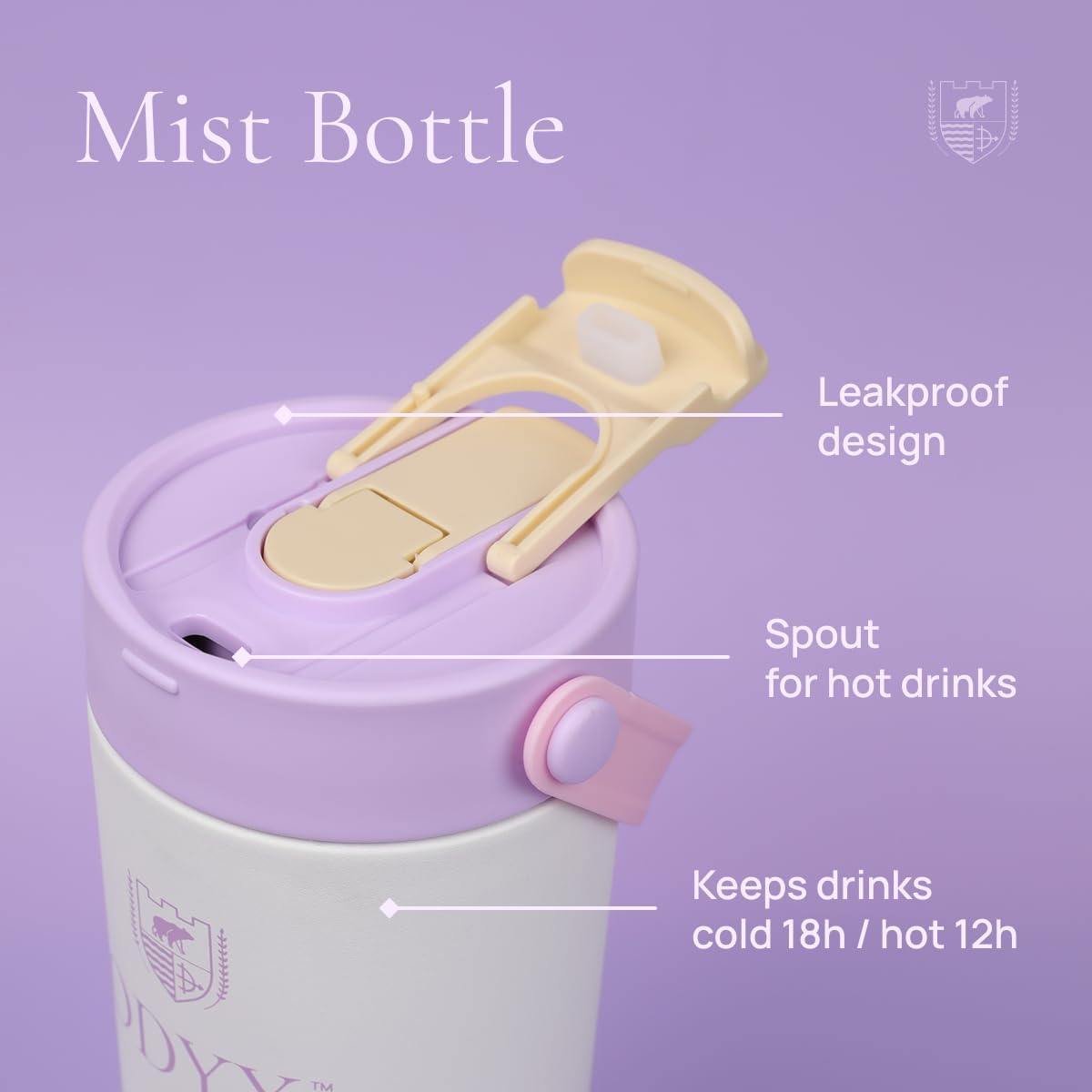 Mist Bottle – 22oz Insulated Stainless Steel Water Bottle with Dual Flip Lid, Straw & Spout, Leakproof, BPA-Free, Dishwasher Safe, Travel Tumbler for Sports, Work, or Journey (Lilac Cream) - Image 6
