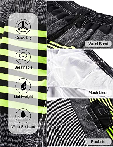 unitop Men's Swimming Trunks Quick Dry Summer Striped Beach Board Shorts with Lining4