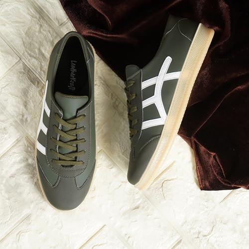 Image of Leatherkraft Men Low-Top Lace-Up Sneakers Olive
