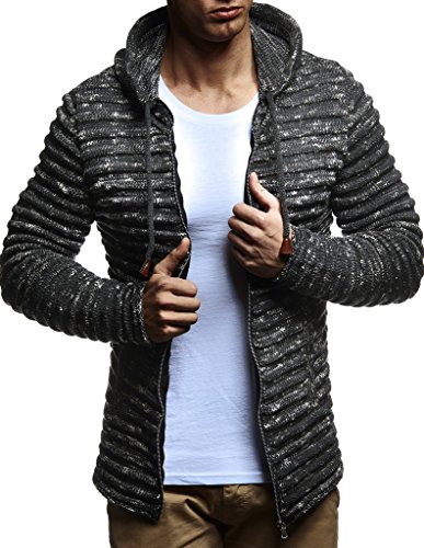Leif Nelson LN20724 Men's Knit Jacket with Hood Knitt Zip Up Cardigan Hoodie