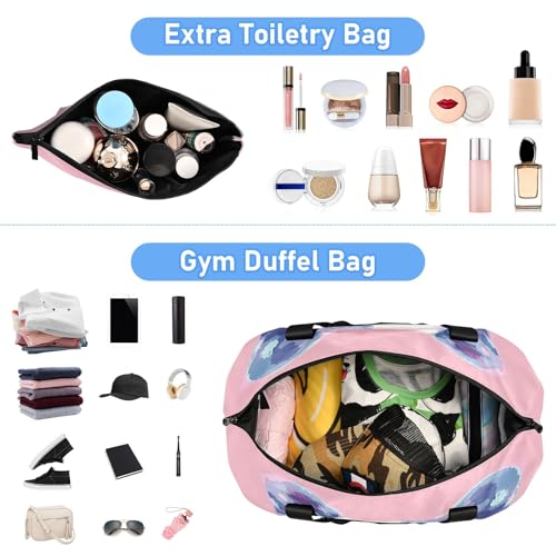 Pink Background and Dog Travel Duffel Bag Waterproof Gym Sport Tote Bag Carry On Weekender Bag with Compartment4