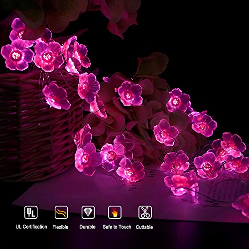 Omika Multicolor Flower Lights Cherry Blossom String Lights Battery Operated & Usb Powered, 13Ft 40Led Fairy Lights With Remote Timer Decorative Lights For Nursery Girls Bedroom Dorm Wedding Décor thumb #6