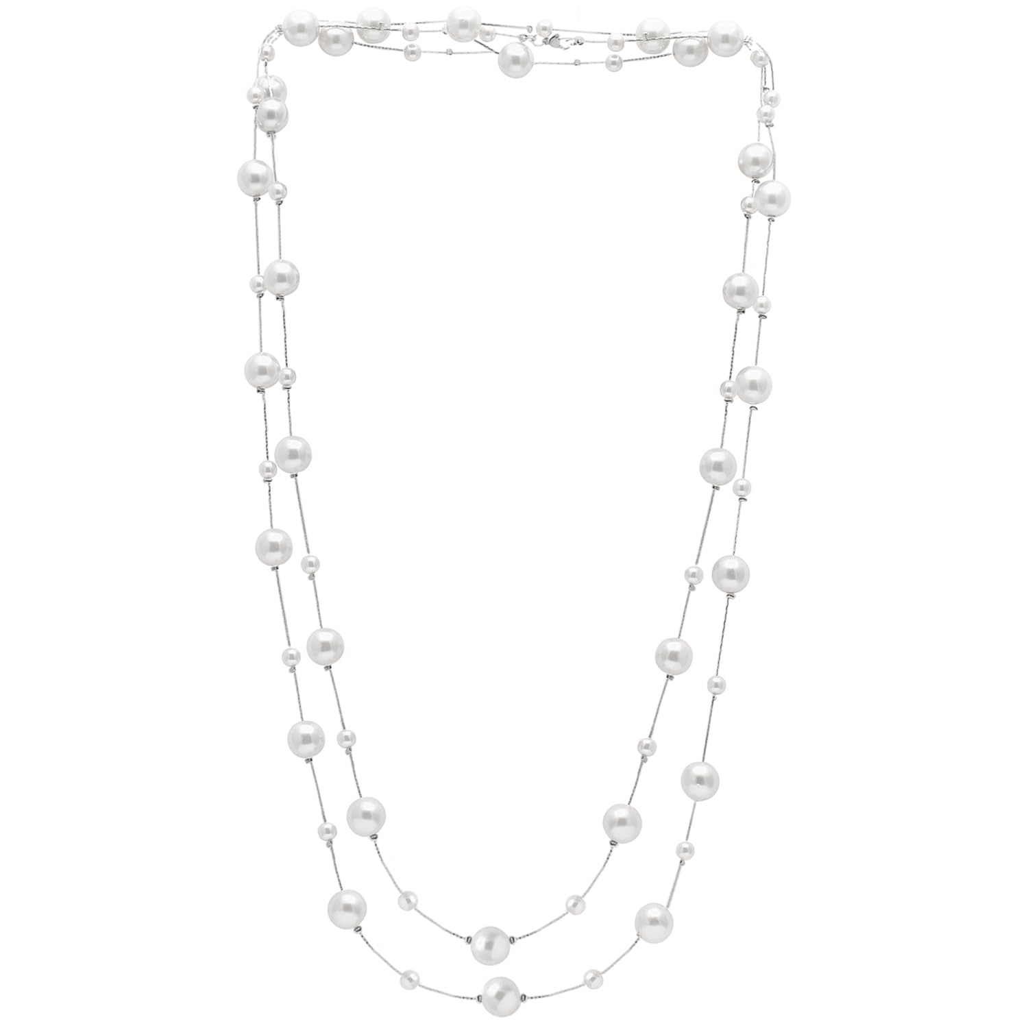 peora Silver Plated White Pearl Studded 2 Layer Necklace Stylish Jewellery Gift for Women & Girls-picture-25