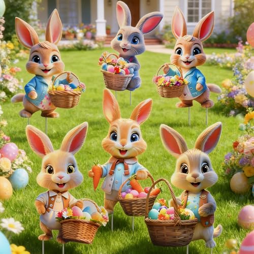 Osterdeko Outdoor, 6 Stück Osterhasen Gartenstecker Ostern Deko, Ostern Osterdeko für Draußen, Gartendeko Osterhasen, Ostereier Stakes Outdoor Deko für Garten-Rasen-Yard-Dekoration, Frühlingsdeko