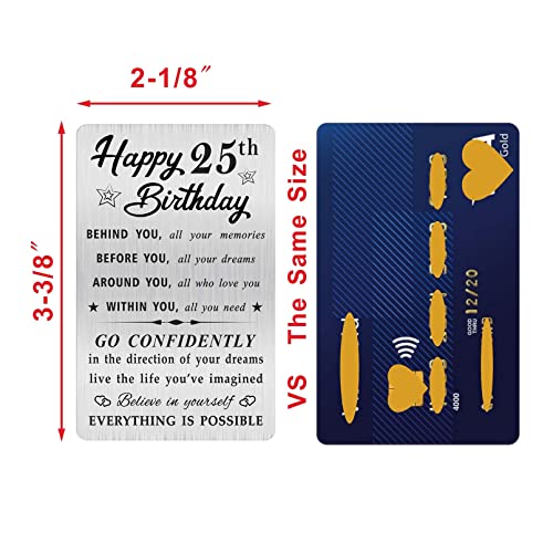 MOQIYXL Happy 25th Birthday Card for Men Women, Small Engraved Wallet Card for 25 Year Old Birthday Gifts3