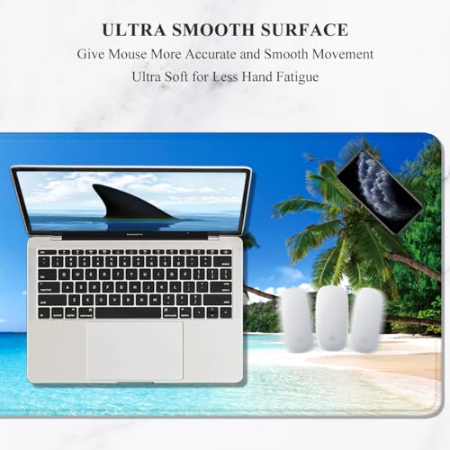 Image of Auhoahsil Large Gaming Mouse Pad, Beach Theme XXL 35.4 x 15.7 in Desk Pad Stitched Non-Slip Rubber Long Computer Mousepad Thin Extended Full Size Desk Mat for Desktop, Laptop, Wireless Mice, Blue