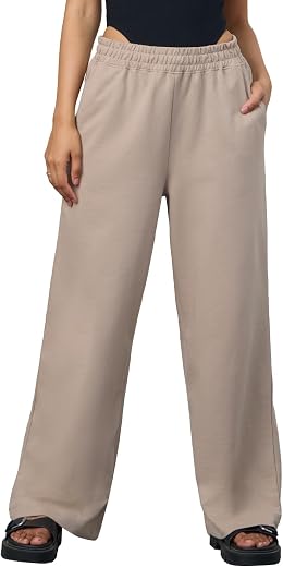 The Souled Store Flared Joggers: Biscuit Brown Women and Girls Pull On Solid Cotton Flared Joggers