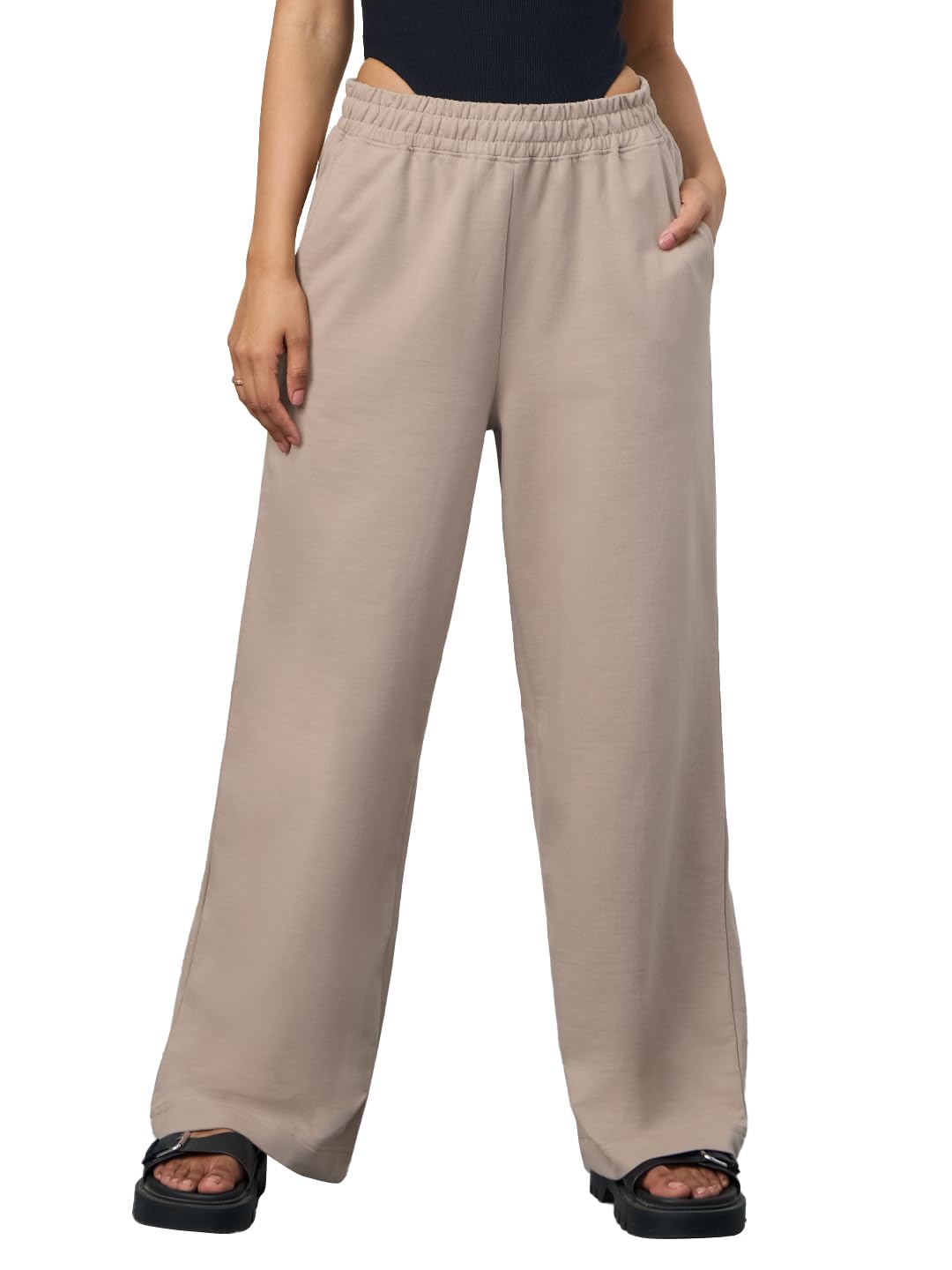 Flared Joggers: Biscuit Brown Women and Girls Pull On Solid Cotton Flared Joggers-image-38