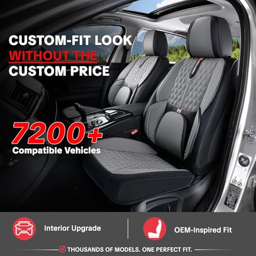 Wertigen Car Seat Cover Full Set, Universal Car Seat Cover for Cars, Black and Gray, with Lumbar Support, Premium Artificial Leather, Waterproof and Easy to Clean, Airbag Compatible — view 2