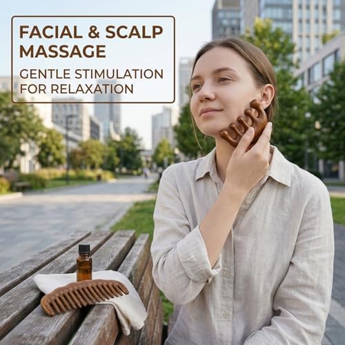 Image of 2pcs Wooden Scalp Massager Comb - Hair Comb for Curly Hair - Wide Tooth Detangling Sandalwood Comb - No Static Natural Aroma Wood Comb for Women and Men