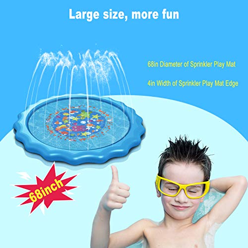 Splash Pad & Sprinker for Kids,KBG 68\" Splash Play Mat Outdoor Infantable Wading Swimming Pool,Backyard Water Toys Game for Toddlers Boys Girls Kiddie Baby Age 2-10,Fun Trampoline Lawn Games