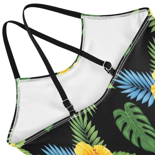 Tropical Leaves Hibiscus Flowers Swimming Suit for Girls, Summer Beach Swimsuit, 3-104