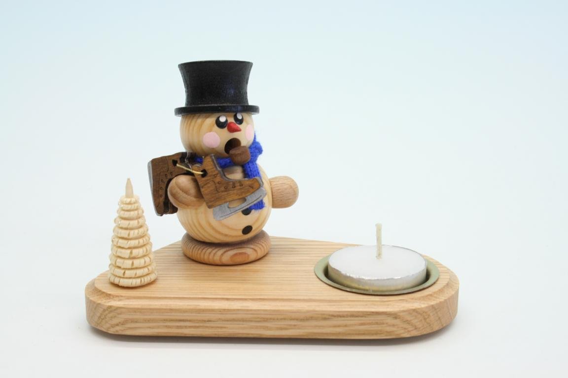 Bonhomme de neige patineur en bois brut de Seiffen 14cm à peindre