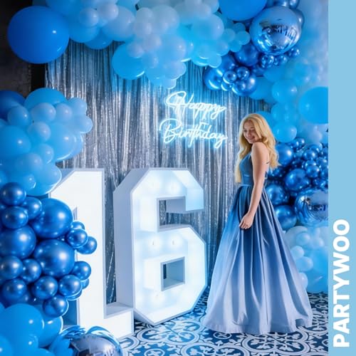 Image of PartyWoo Blue and Silver Balloons 66pcs 12 Inch Light Pastel Baby Metallic Pearl Blue Metallic Chrome Silver Confetti Balloons for Gender Reveal Wedding Baby Shower Birthday Party Decorations