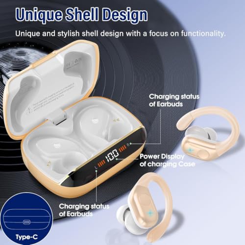 Image of 75H Sports Wireless Earbuds Bluetooth 5.4 Headphones Stereo, Light Brown