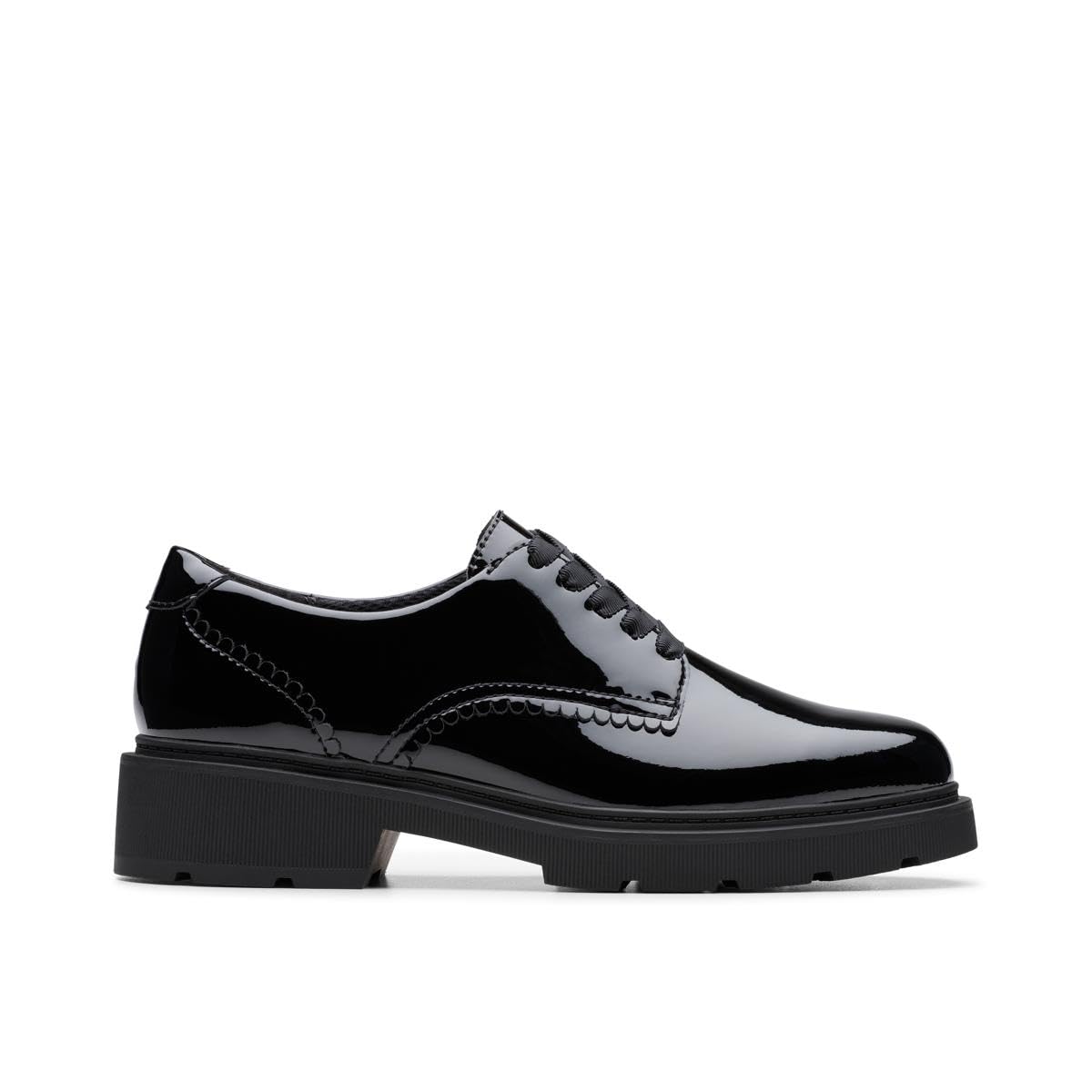 Clarks (Black, Uk 4 Child) Girls Scalloped Edge Chunky Sole School Shoes Eris Pure - F Fit