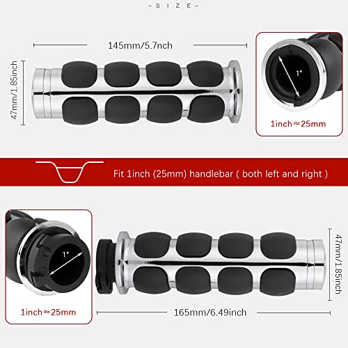 Kicry Motorcycle Hand Grips 1 Inch Handlebar Throttle Grips 25Mm Chrome Black Aluminum Rubber Compatible With Harley Davidson Dyna Sportster Road King Street Glide Fat Boy Honda Shadow Vtx(Chrome#1) #TOP5