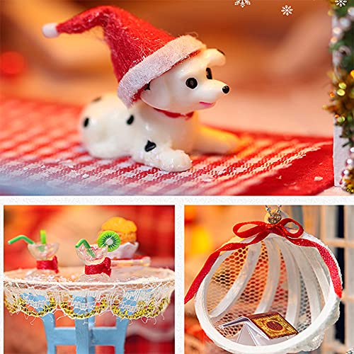 Puppenhaus Miniatur Möbel Weihnachten Handgefertigt mit Staubschutz Kinder Handgefertigtes Haus Modell Holz… – Bild 8