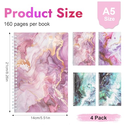 Urker 4 Stück Notizbuch A5 Liniert, 80 Blatt/120 Seiten Hardcover Notizbuch, Spiral Notizblock für Schule, Studium, Büro, Reise