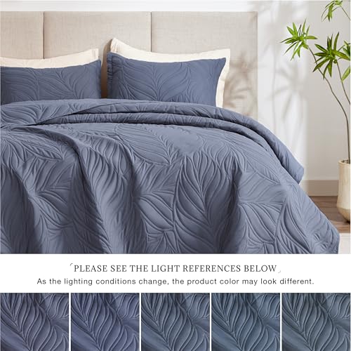 EXQ Home Quilt Set Twin Size Bluish Grey 2 Piece,Lightweight Soft Coverlet Modern Style Leaf Pattern Bedspread Set(1 Quilt,1 Pillow Sham)