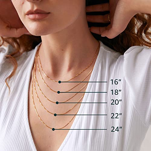 Pavoi Square Box Italian Solid 925 Sterling Silver, 22K Gold Plated, 0.8Mm Italian Diamond-Cut Square Box Chain Necklace For Men And Women, Made In Italy (16, White Plated) #TOP1