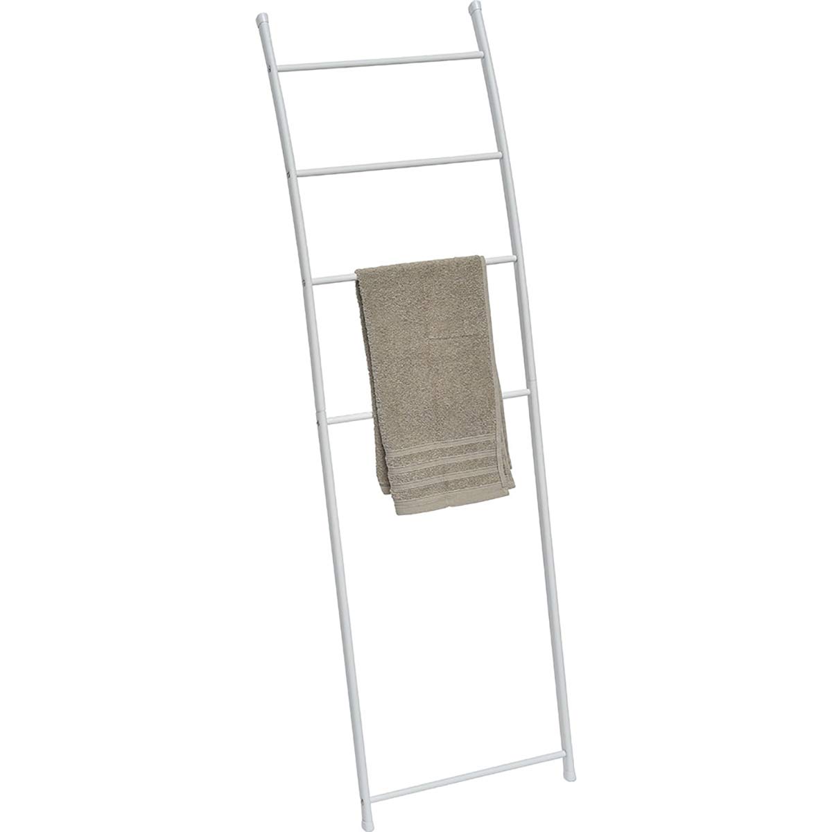 Porte-Serviettes Blanc Avec 5 Niveaux En Métal - Avec Étagère En Bois - Style Industriel - Pour