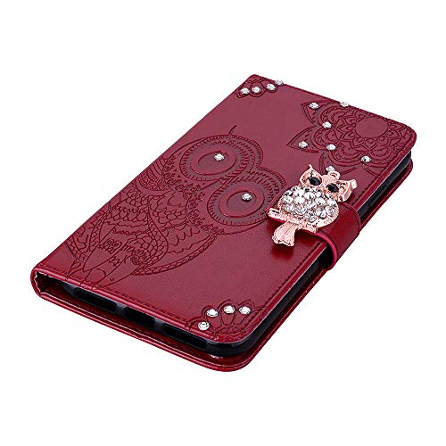 Cotdinforca Compatible With Iphone 11 Case Iphone 11 Glitter Wallet Case Leather With Card Slots Flip Case For Women Crystal Owl Embossing Shockproof Case For Iphone 11 Red Yk #TOP5