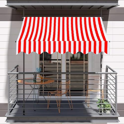 Auvent rétractable 2.5m rouge et blanc sans perçage pour terrasse - 8