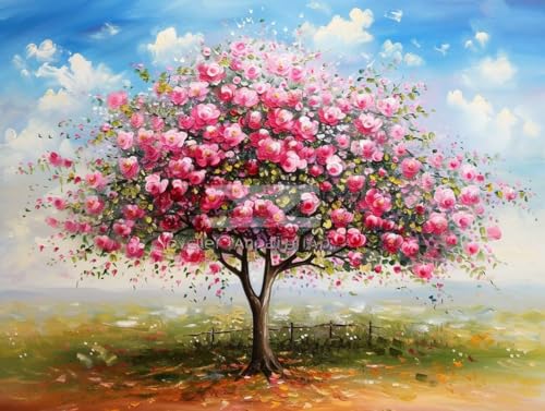 Diamond painting arbre rose anti-stress grand format 60x80cm contre l'ennui