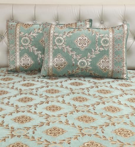 Image of Luxury Velvet Diwan Bedsheet with 5 Cushion Covers and 2 Bolster Covers - Designer Sofa DiwanCover Set for Living Room (Pista)