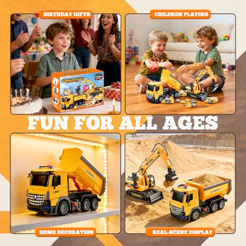 EUCOCO Kinderspielzeug ab 3 4 5 6 7 8 Jahre, LKW Autotransporter Bagger Spielzeug ab 3-8 Jahre Junge Mädchen Geschenk Junge 3-8 Jahre Baustellenfahrzeuge Kinder Geburtstagsgeschenk Junge 3-8 Jahre