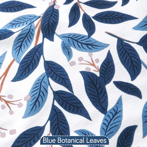 Image of HOKIPO Printed Holland Velvet Sofa Cover with Tassels for 1 Seater Sofa | Full Protection for Sofa Seat and Back | 'Whispers of Nature' (160x60 cm), Indigo Foliage (IN-1125-D10)