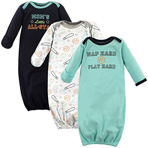 Image of Luvable Friends Unisex 3 Pack Cotton Gown, Sports, 0-6 Months