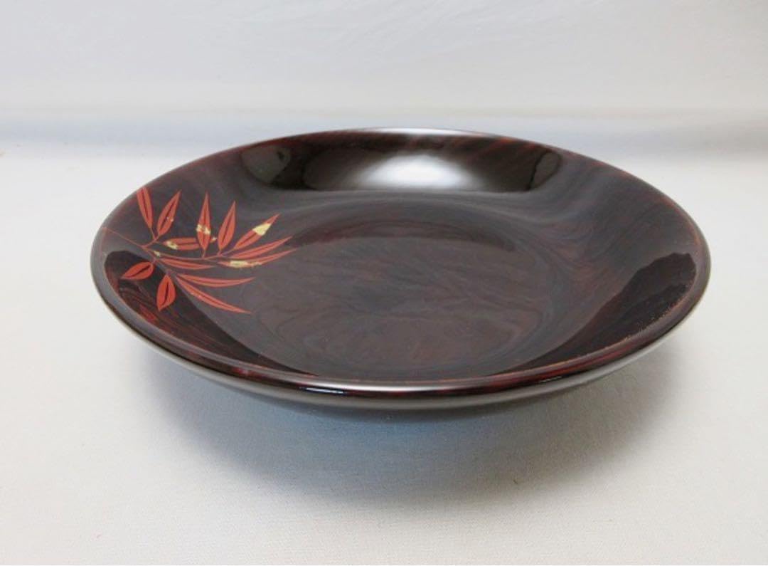 茶道具 服部俊夫造 松溜塗朱竹蒔絵 銘々皿 5客揃 底サイン