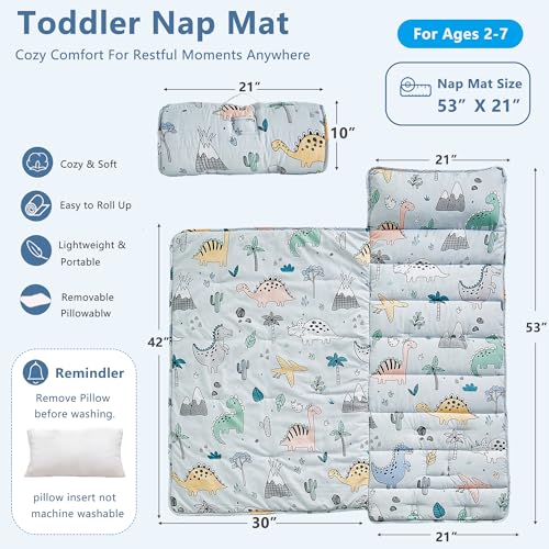 Image of Toddler Nap Mat with Removable Pillow,Ultra Soft Slumber Bags for Girls,Kids Sleeping Bags with Roll Up Design, Perfect for Preschool,Daycare,Kindergarten