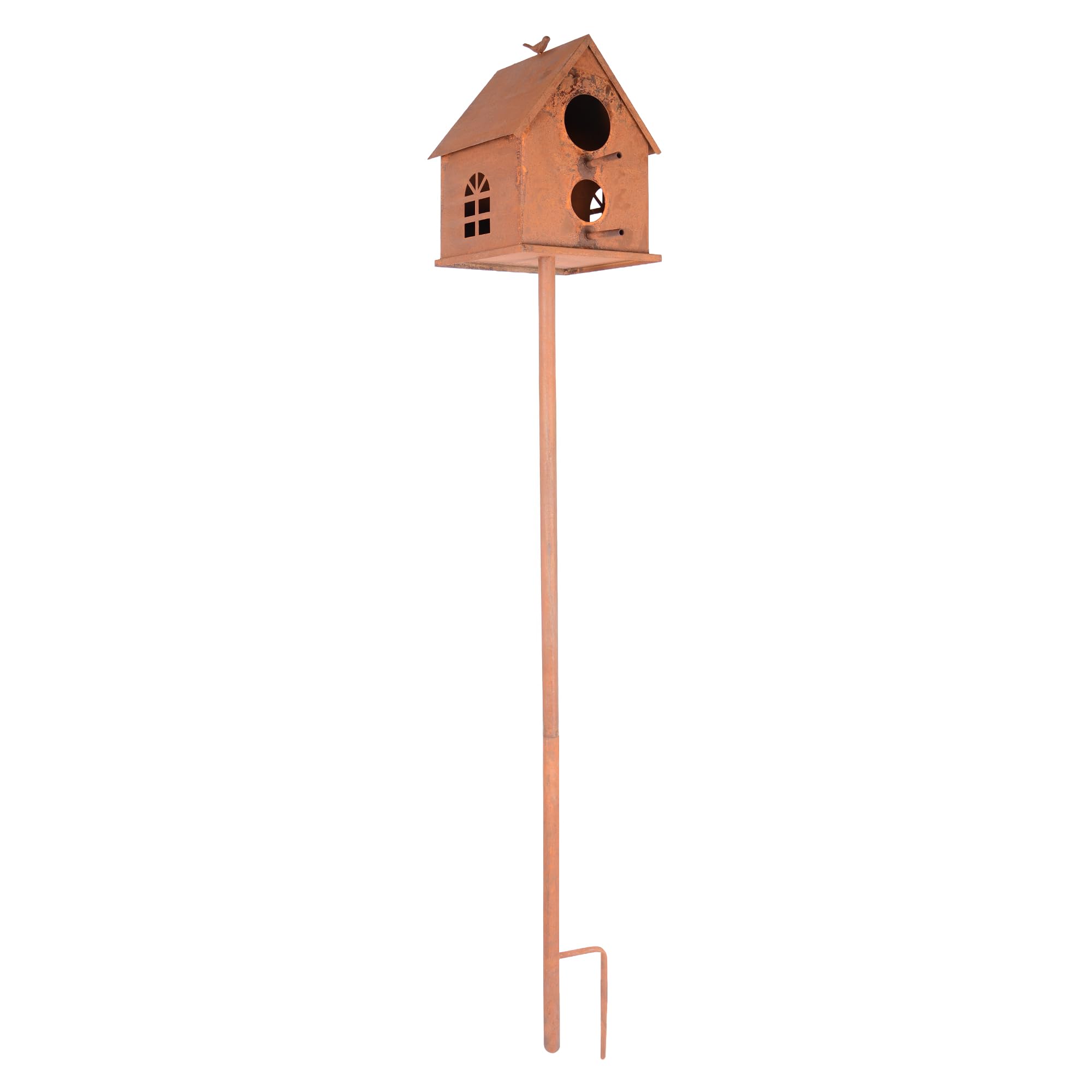 UNUS Vogelhaus mit Stab Metall Rost ca. 126 cm wetterfest dekoratives Vogelhaus Garten Terrasse Balkon Beet