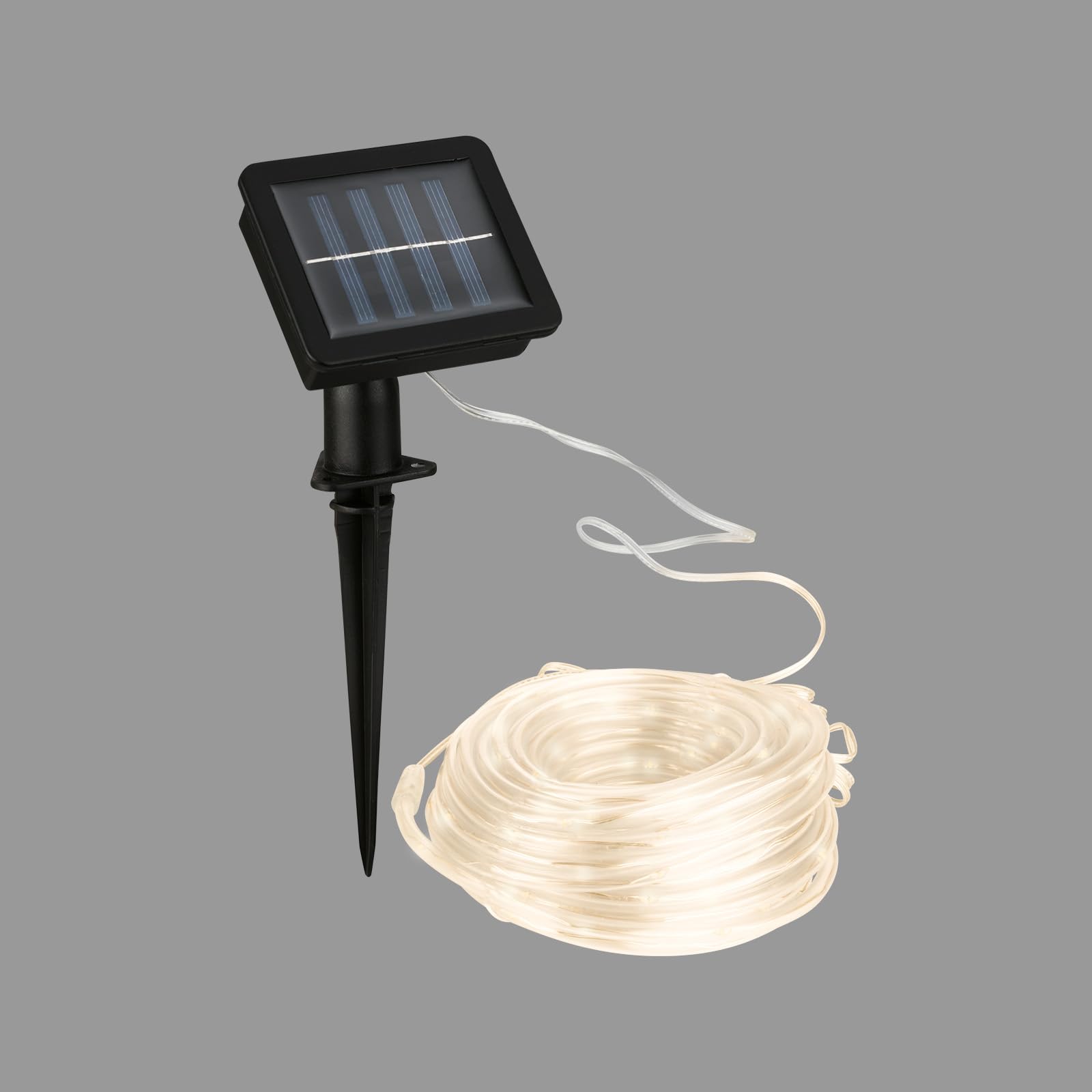 Briloner – Tira LED Solar de 10 Metros, Luz Blanca Cálida, Cadena de Luces Solares A Prueba de Agua para Exteriores, Tira LED Con 2 Modos de Luz, Tubo LED Exterior, Cinta LED Solar, Color Blanco