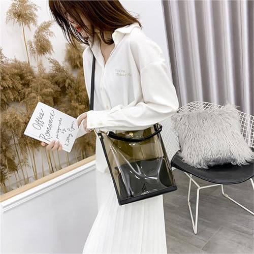 Jelly Bags Jelly Purses Clear PVC Transparent Tote Bag for Women 2 in 1Beach Large Shoulder Handbags Crossbody Bag(Black)2